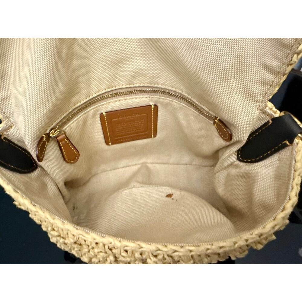 EUC Coach CA032 Soft Tabby Bag In Natural Straw w/ Black Leather Trim - Picture 8 of 14